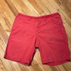 GAP bouy red lightly distressed 10 inch chino shirts. Button waistband. Size 34.